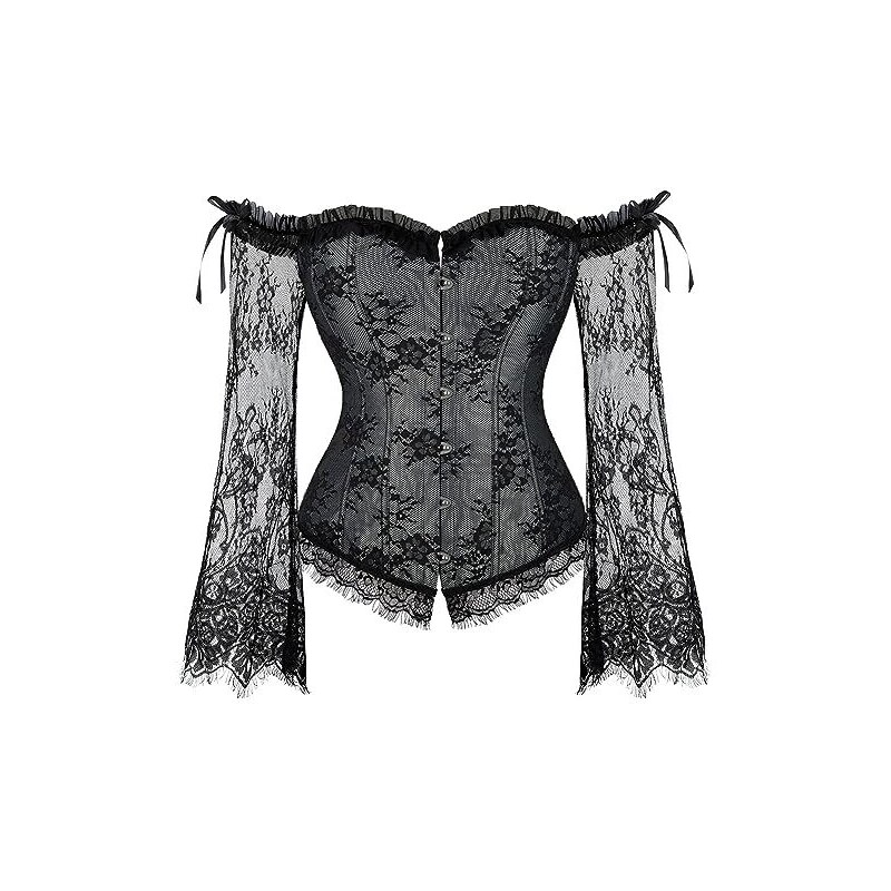 SZIVYSHI, Top corsetto da donna con maniche, stile bustino, con corpetto in pizzo, Grigio, XX-Large