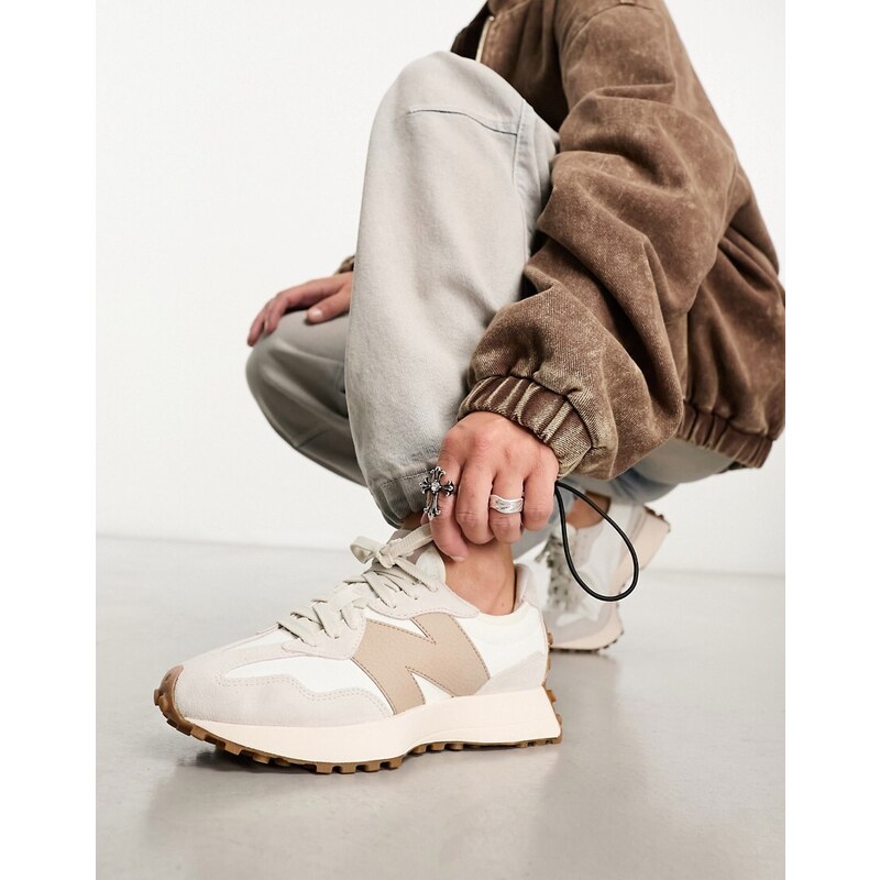 New Balance - 327 - Sneakers bianche e cuoio-Bianco