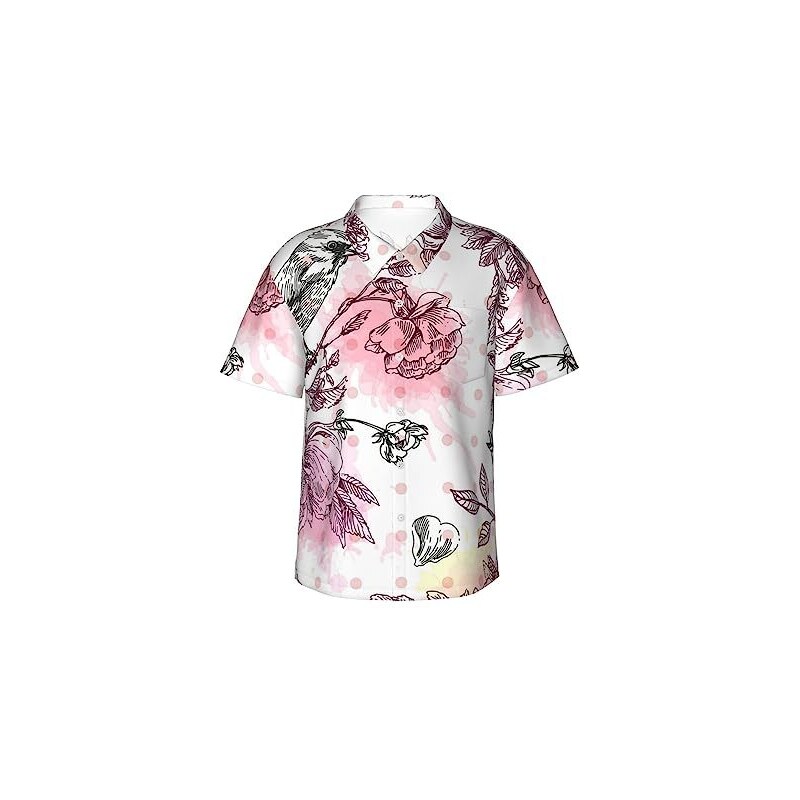 Camicia Hawaiana Uomo E Ragazzo A Maniche Corte Con Colletto Cubano, Stampa Tropicale, Rosa Acceso, Taglia 4XL - copertina