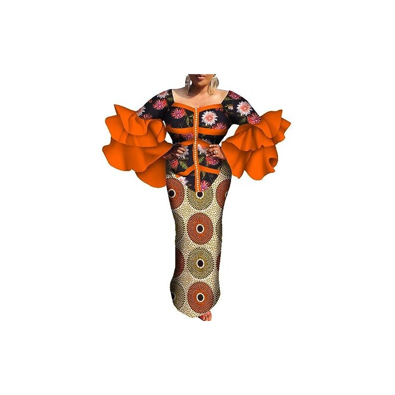 Wvapzxx Abiti Africani per Donna Abito Lungo Maxi Manica Svasata Abiti da Festa Vintage con