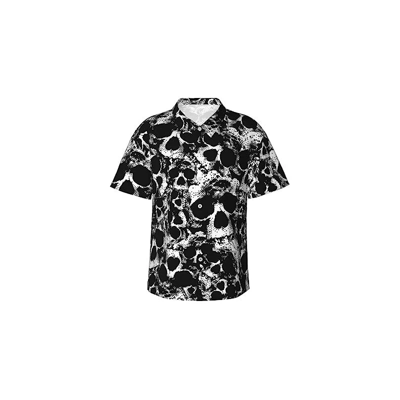 Camicia Uomo Maniche Corte Con Stampa Teschio Serio – Modello Personalizzabile, Leggera, Scollo A V, Casual