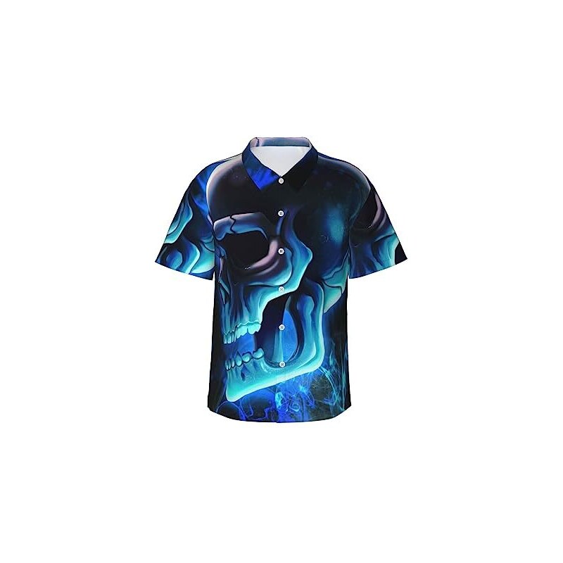 Camicia Hawaiana King Kameha Blu Con Fenicotteri, Uomo, Maniche Corte, Poliestere