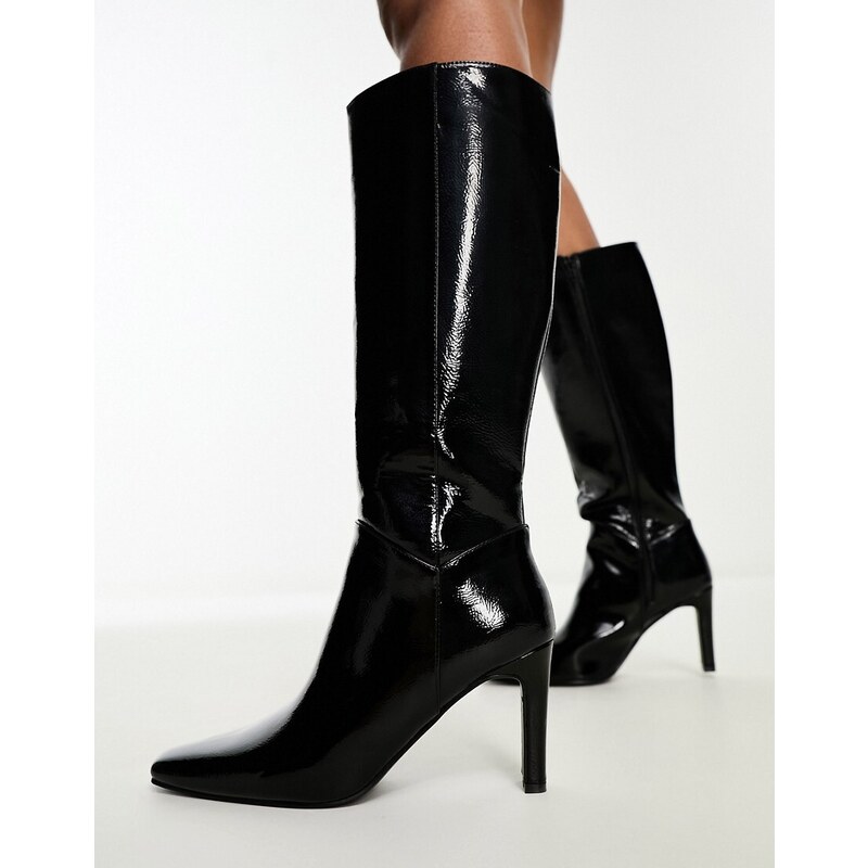 Public Desire Pose Stivali al ginocchio con tacco neri testurizzati-Nero