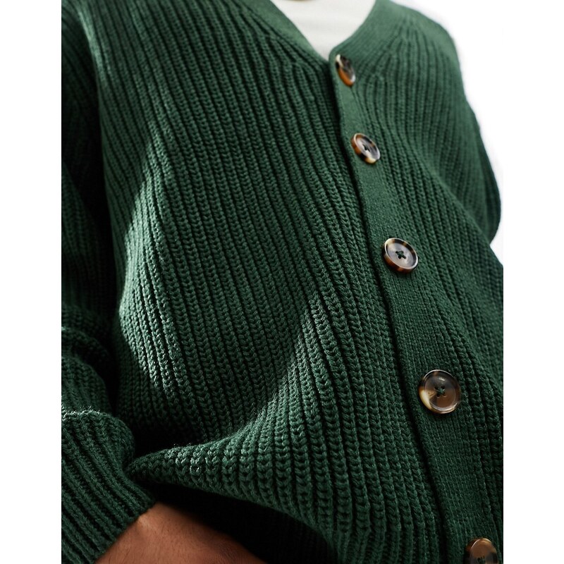ASOS DESIGN - Cardigan oversize in maglia lavorata a coste inglesi verde