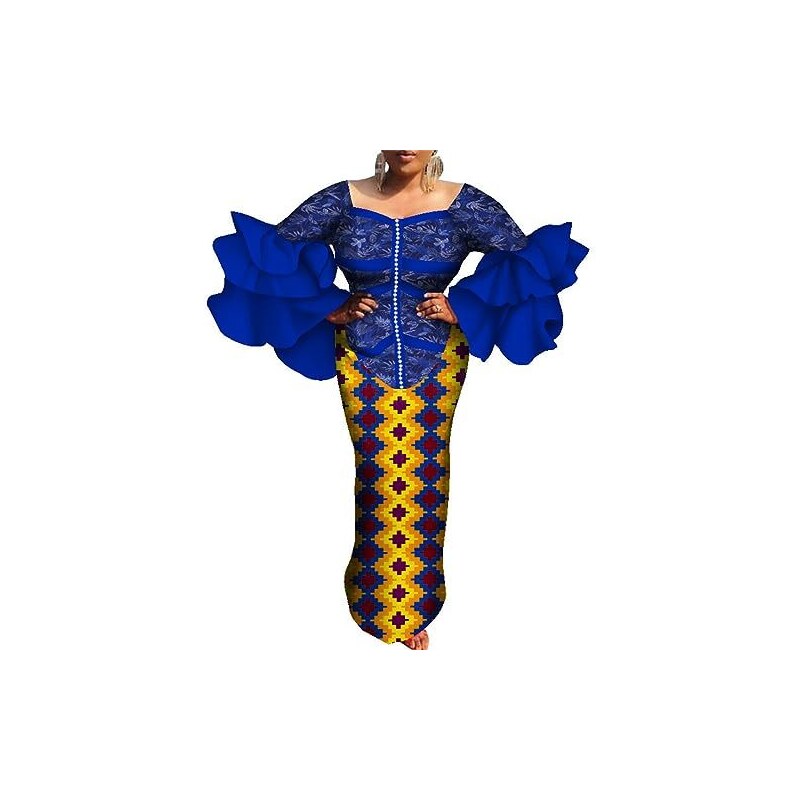 Wvapzxx Abiti Africani per Donna Abito Lungo Maxi Manica Svasata Abiti da Festa Vintage con