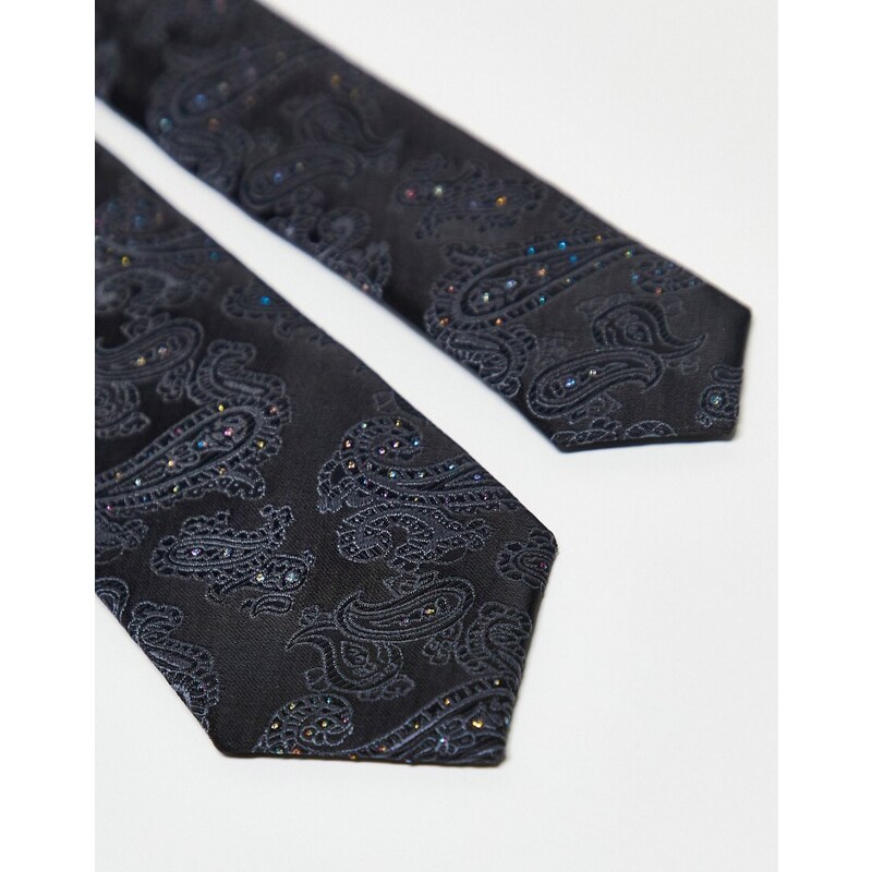 Harry Brown - Cravatta nera con stampa cachemire-Nero