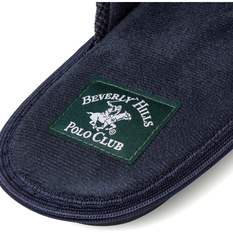 Pantofole blu in tessuto da uomo con logo rosso Polo Club