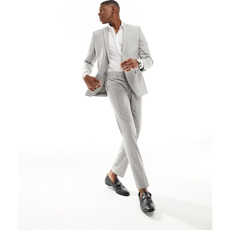 Jack & Jones Premium - Pantaloni da abito slim beige a quadri-Neutro