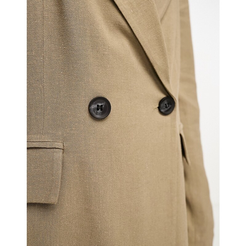 Pull&Bear - Blazer oversize in lino color sabbia scuro in coordinato-Marrone