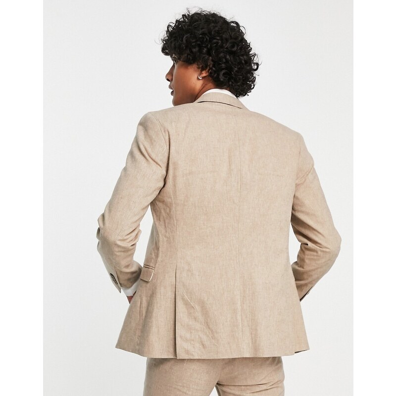 Jack & Jones Premium - Giacca da abito slim fit in lino color sabbia-Neutro