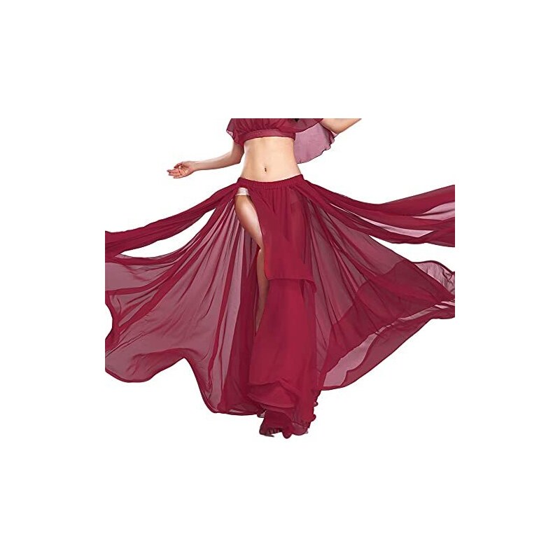 Gonna Danza Del Ventre ROYAL SMEELA - Rosso, Chiffon, Taglia Unica, Lunghezza 91.5 Cm - Foto 10