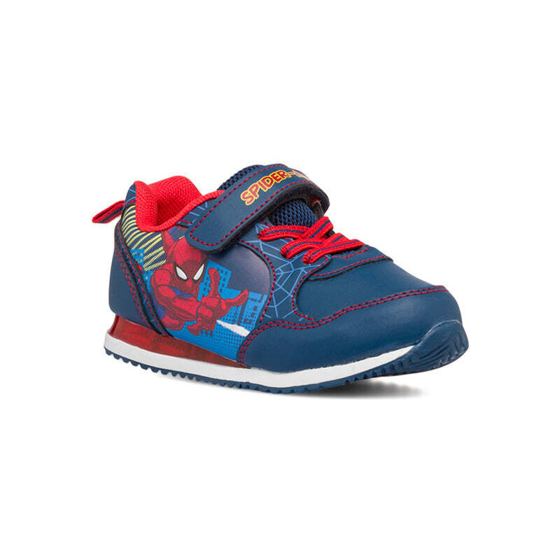 Sneakers primi passi blu da bambino con luci e stampa Spiderman