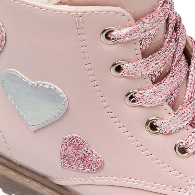 Anfibi rosa in vernice da bambina con cuoricini Le scarpe di Alice