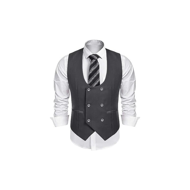 SUCADA Blazer Gilet Uomo Retro Doppio Petto Senza Maniche Basic Gilet