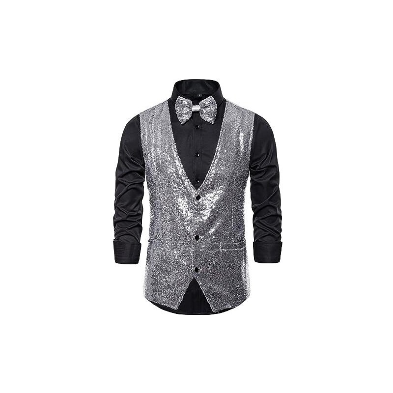 WOXIHUAN Blazer Gilet da Uomo Paillettes Slim Fit Tartan Panciotto
