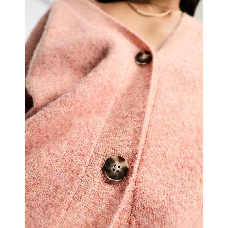 Y.A.S - Cardigan oversize lungo in maglia rosa in coordinato