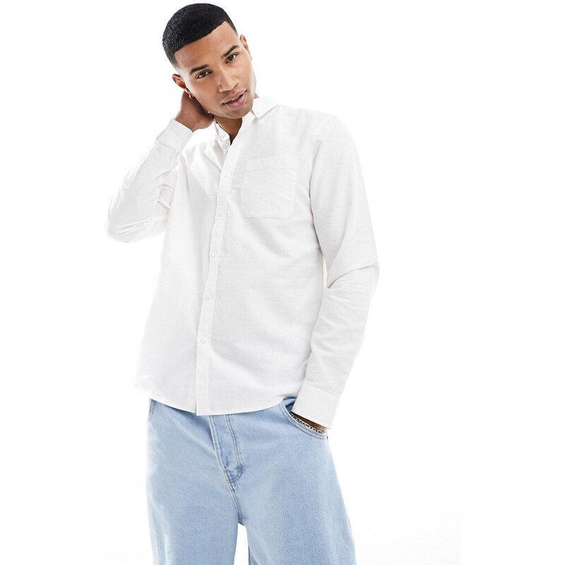 New Look - Camicia Oxford a maniche lunghe bianca-Bianco