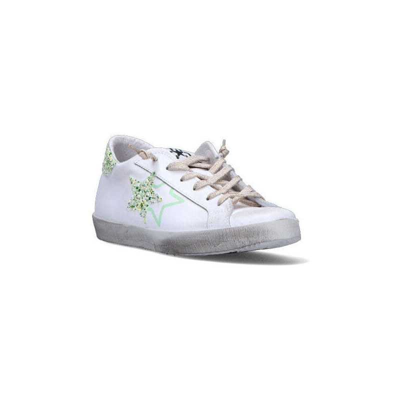 2 STAR Sneaker donna bianca/verde in pelle SNEAKERS