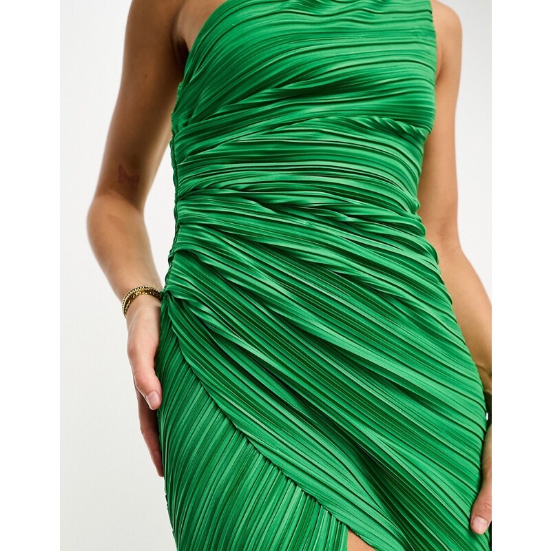 ASOS DESIGN - Vestito midi monospalla plissé verde
