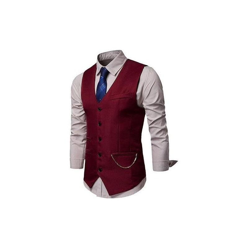 Cicilin Gilet Uomo Senza Maniche Slim Fit In Cotone - Stile Vintage Retrò Con Bottoni - Taglie Asiatiche Da M A 3XL - Include Catena