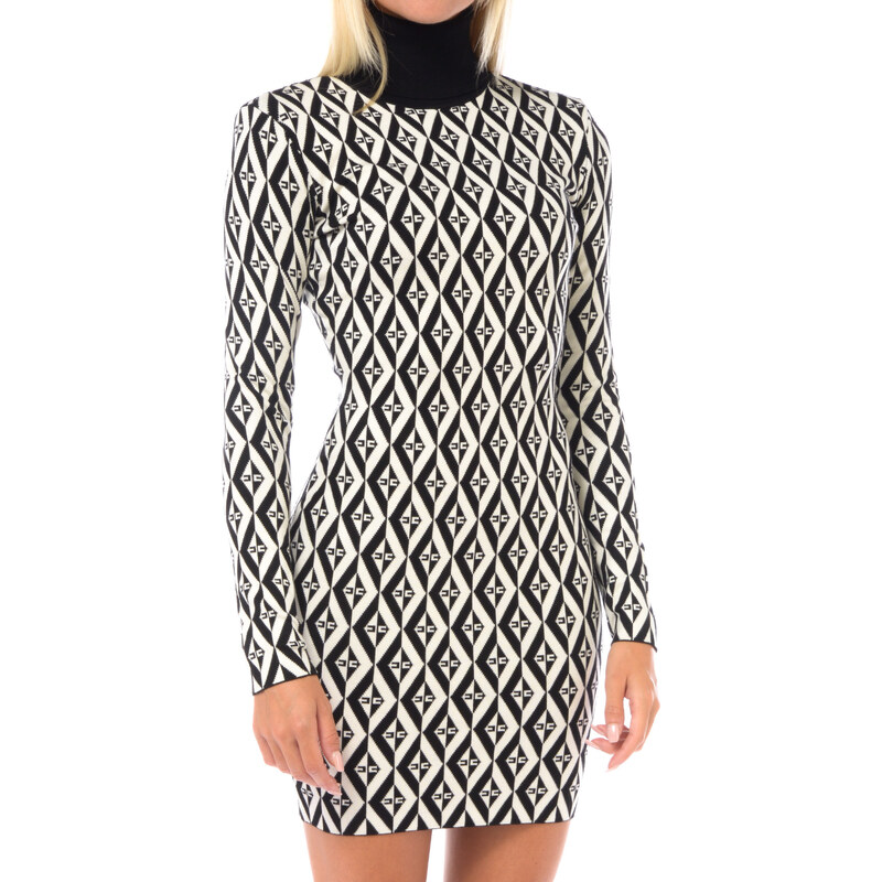 Abito Corto Donna A Maniche Lunghe - Modello A Matita Elasticizzato - Nero - Elegante Per Cocktail E Festa - 2
