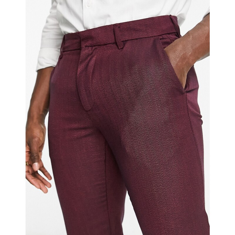 New Look - Pantaloni da abito slim bordeaux-Rosso
