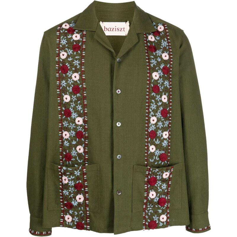 Baziszt Camicia con ricamo a fiori - Verde