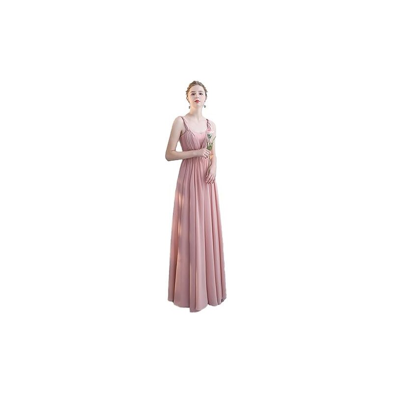 Halter Abito Lungo Da Damigella In Raso - Sirena Con Spacco - Rosa Polvere (Taglia 42) - 2
