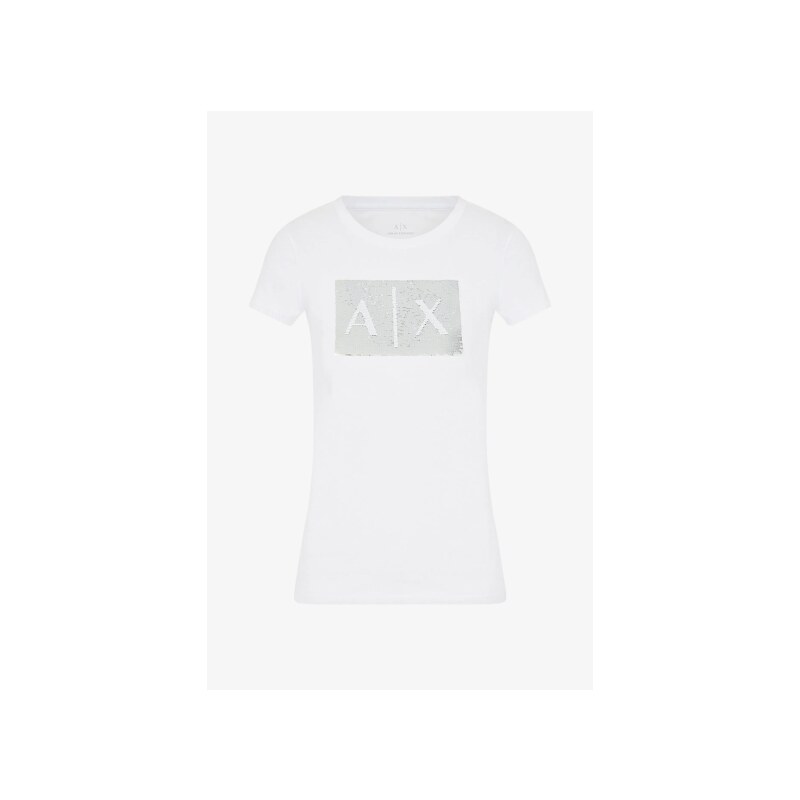 T-shirt bianca armani exchange regular fit in jersey con paillettes 8nytdl s