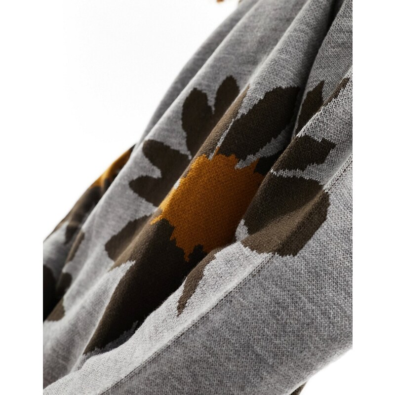 ASOS DESIGN - Maglione oversize girocollo grigio con motivo con girasoli
