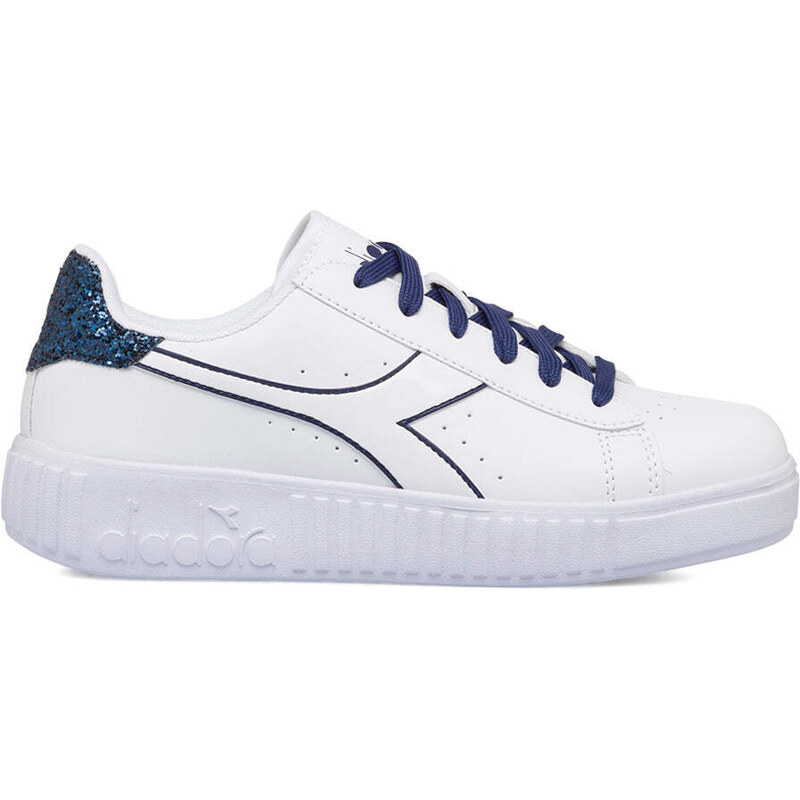 Sneakers bianche da ragazza con paillettes blu Diadora Game Step P Sparkly GS