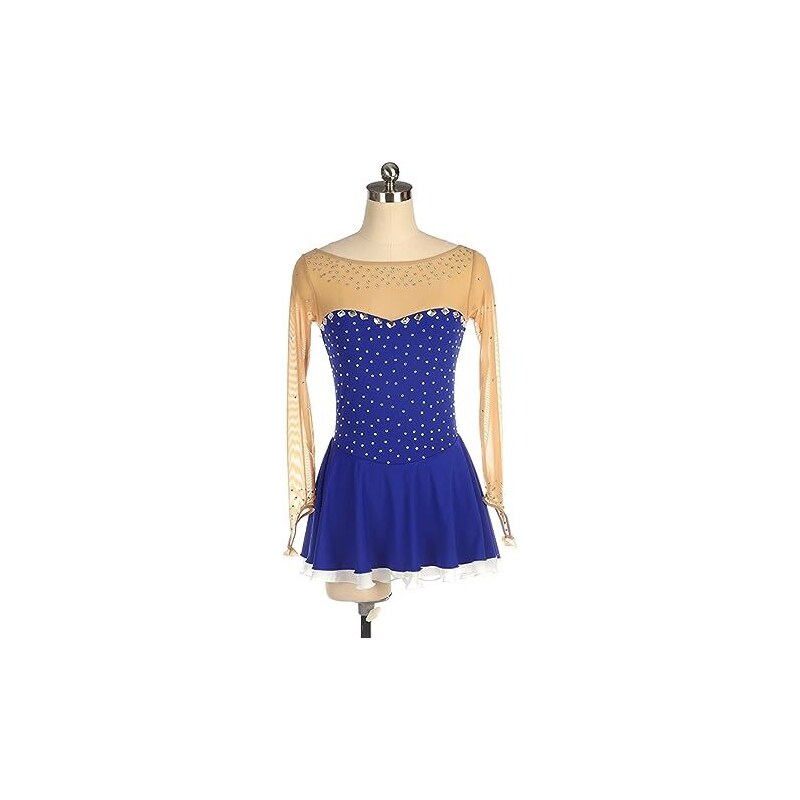 Vestito Pattinaggio Artistico Blu - Gonna A Rete Con Maniche A - 6