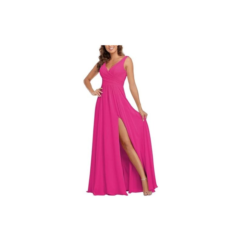 Abito da damigella d'onore da donna con scollo all'americana per matrimonio in chiffon pieghettato, abito lungo formale da sera, bianco, 34