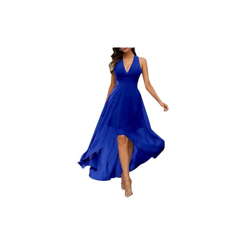 YIANN Abito Da Damigella Lungo In Chiffon Con Scollo A V E Spacco – Eleganza Per Matrimoni E Cerimonie, Taglie Su Misura