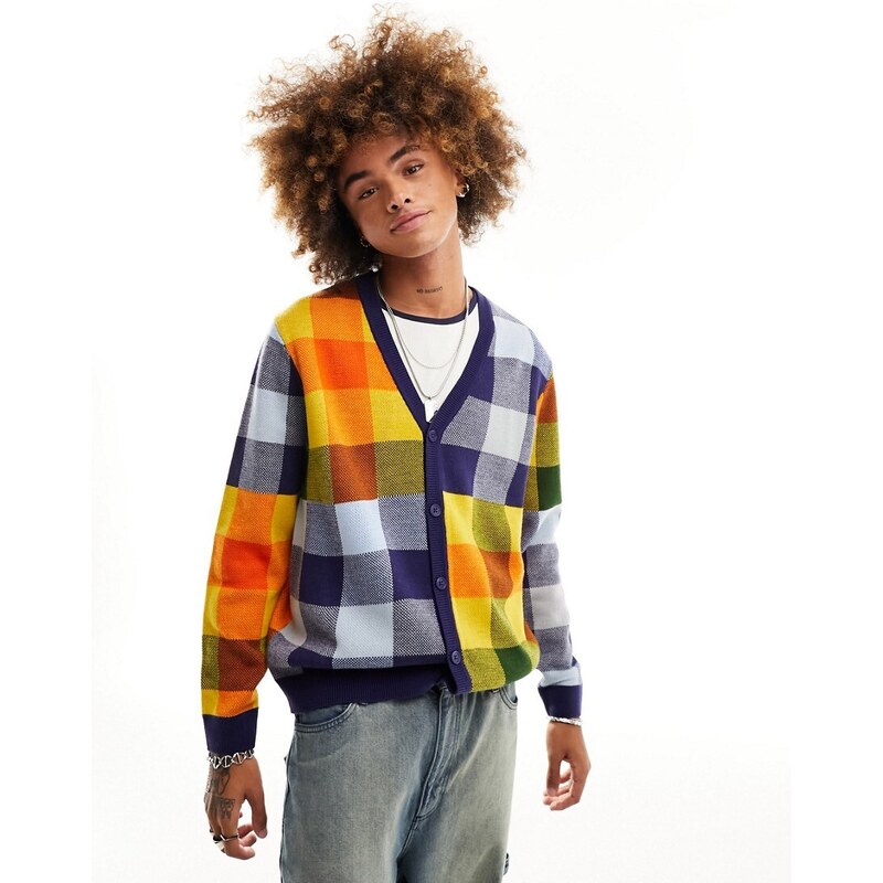 ASOS DESIGN - Cardigan comodo in maglia con motivo a quadri-Multicolore