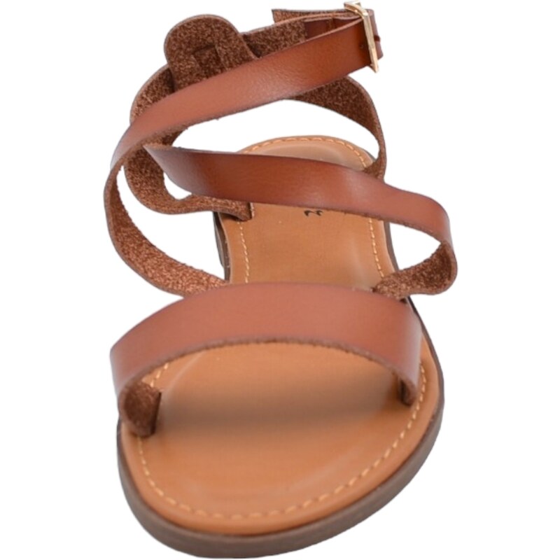 Malu Shoes Sandalo basso cuoio tre fasce in morbida pelle cinturino alla caviglia fibbia fondo antiscivolo comoda estate