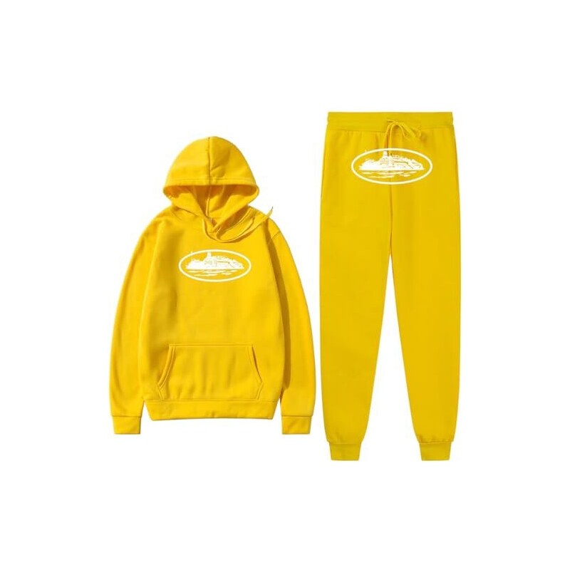 NIUHE Tuta Corteiz per Uomo Tuta Popolare Streetwear Felpa con Cappuccio e Pantaloni Tuta Musicale Autunnale Corteiz(XL,giallo)