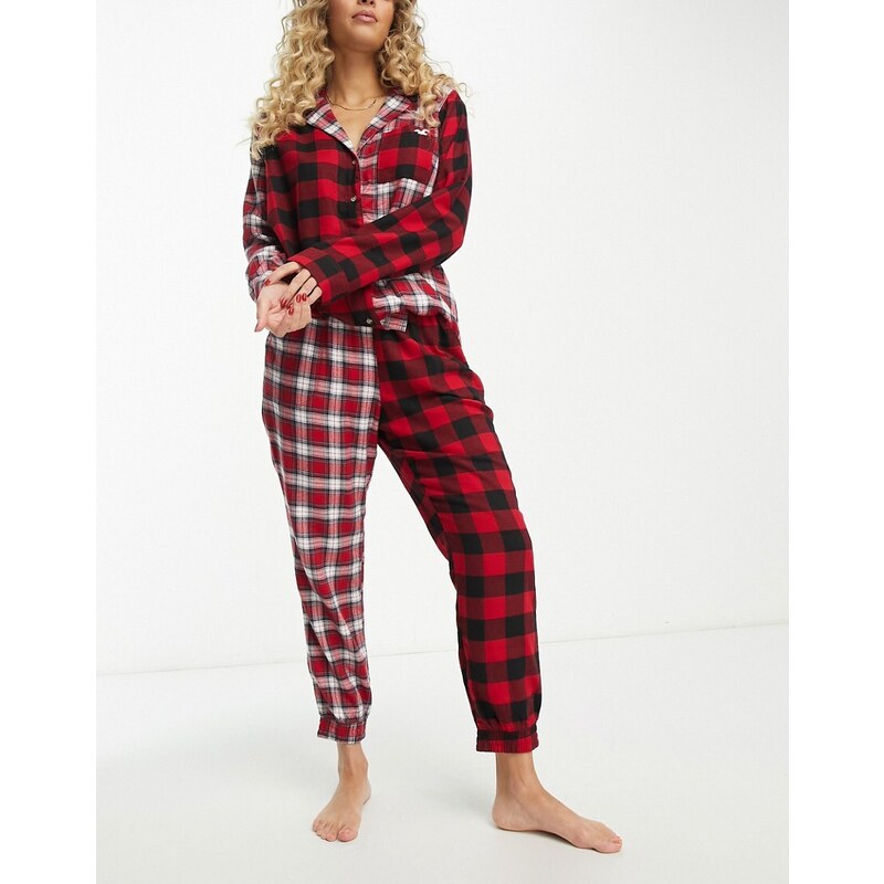 Hollister - Pantaloni del pigiama in flanella a quadri rossi in coordinato-Rosso
