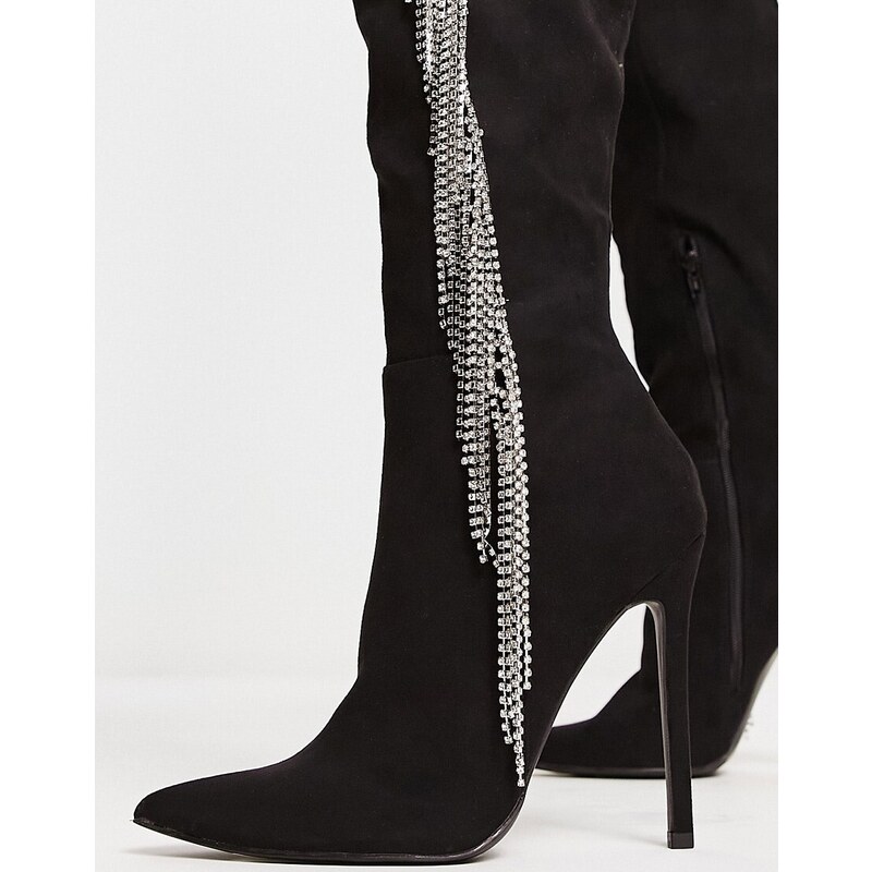 ASOS DESIGN - Kim - Stivali al ginocchio con tacco neri decorati-Nero