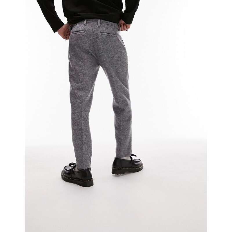 Topman - Pantaloni premium affusolati grigi in misto lana-Grigio