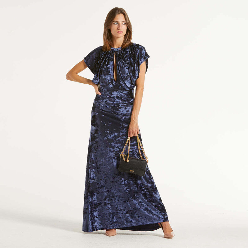 Moschino abito lungo in velluto blu Stileo