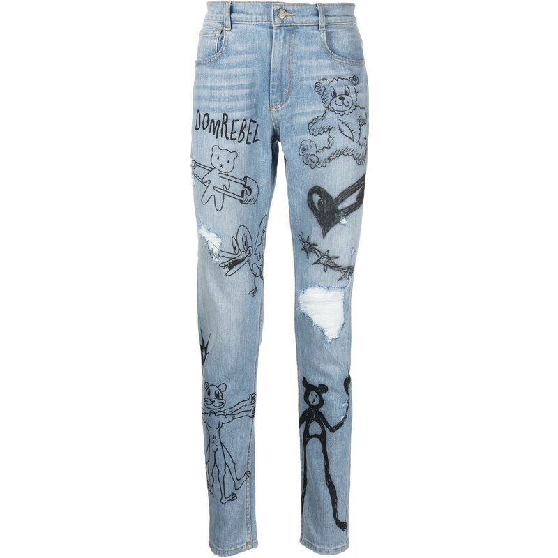 DOMREBEL Jeans skinny Scribble con stampa - Blu