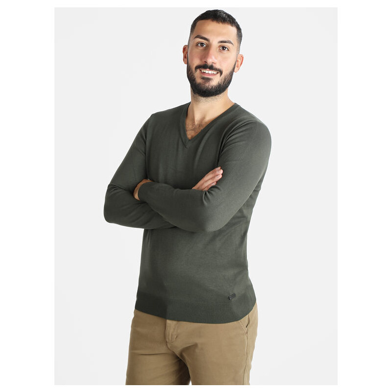 Baci & Abbracci Pullover Uomo In Maglia Scollo a V Verde Taglia L