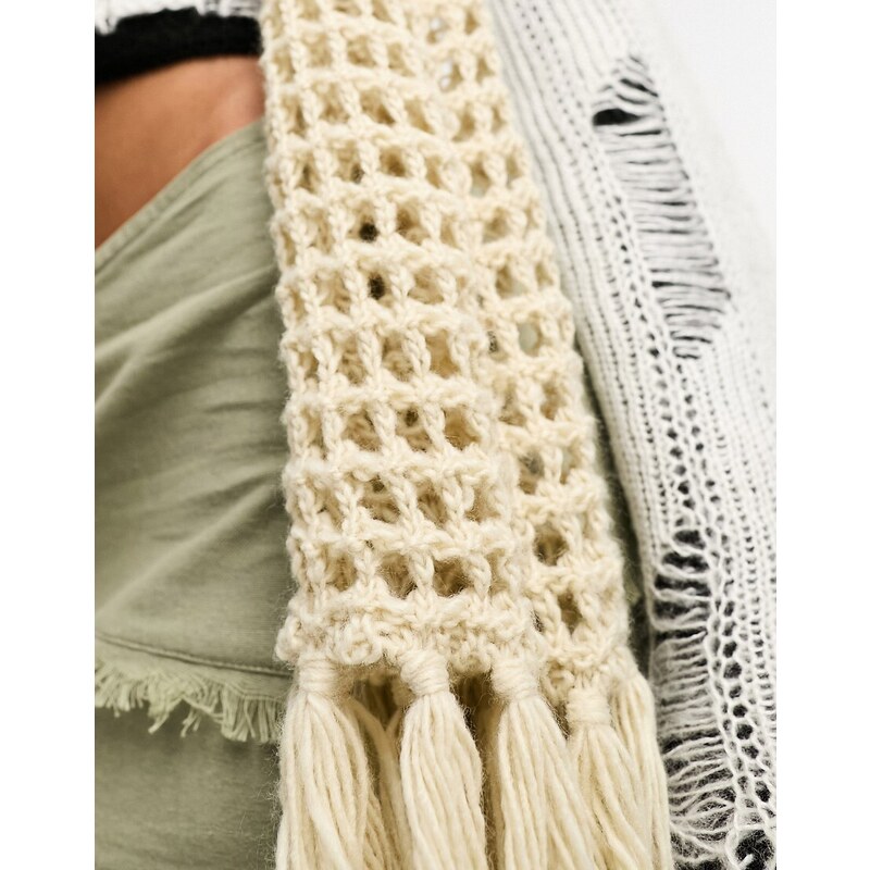 COLLUSION - Sciarpa oversize in maglia color pietra con dettagli all'uncinetto-Neutro