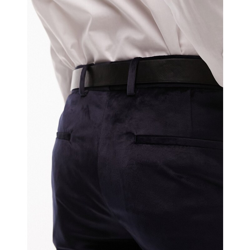 Topman - Pantaloni skinny blu navy in velluto