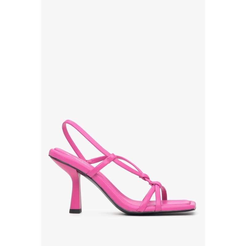 Women's Pink Leather Funnel Heel Sandals Estro ER00113373
