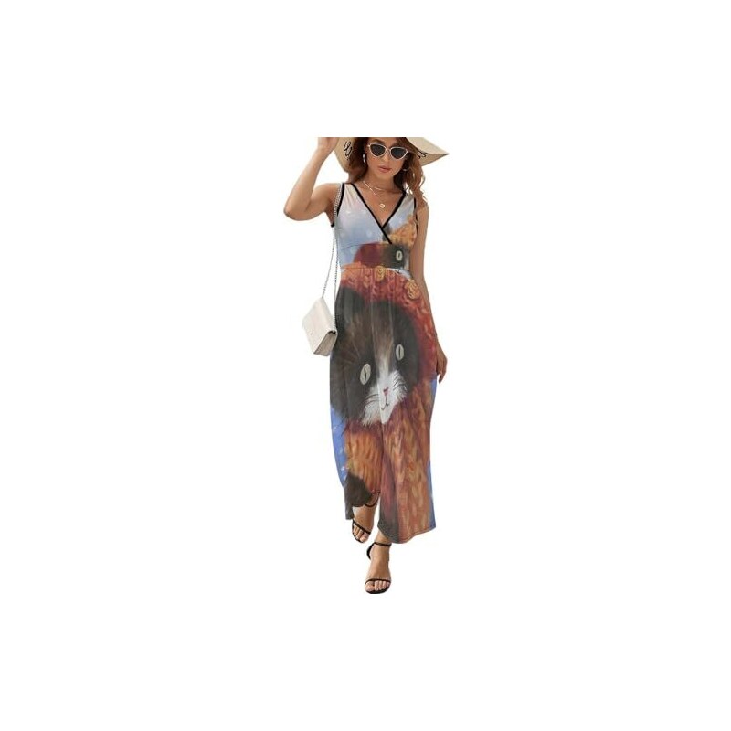 MOON RIVER Maxi Abito Lungo Donna Senza Maniche A Corsetto, Scollo Quadrato, Tessuto Popeline Leggero, Con Pannello Posteriore Elastico E Finta Abbottonatura