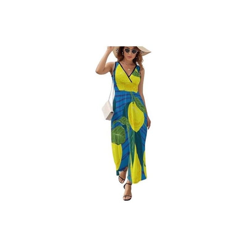 Heekpek Vestito Lungo Estivo Donna – Scollo A V Profondo, Volant, Senza Maniche, In Poliestere Leggero, Con Cintura Elasticizzata