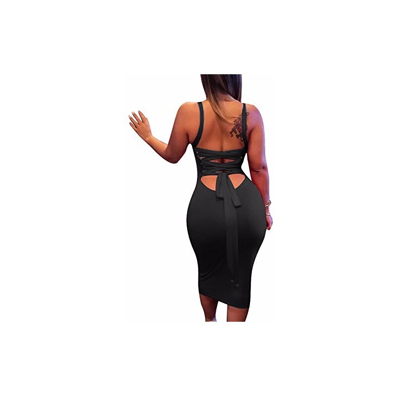 BEAGIMEG Abito Da Donna Sexy Con Lacci, Schiena Scoperta, Aderente - Foto 6