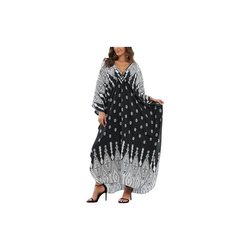 Positano Amazon Caftano Donna Lungo Per Spiaggia - Vestito Estivo In Poliestere Con Maniche A Pipistrello Vestiti Da Mare Donna - Foto 5